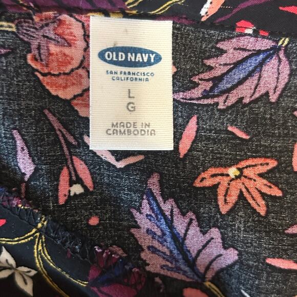 Old Navy Women Shift Dress L Black Abstract Floral Boho Cottagecore Whimsigoth - Picture 2 of 10